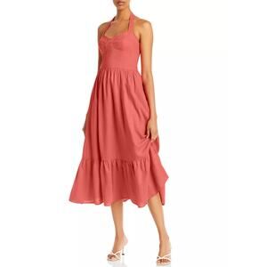 Bardot RIRI Halter Linen Blend Midi Dress Melon Coral Pink Size L US 8 NWT $139